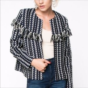 Everly Blue, White and Black Fringe Jacket - Size M - NWT